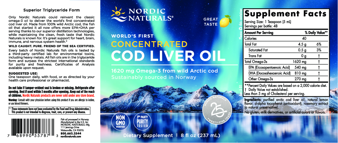 Nordic Naturals Conc Arctic Cod Liver Oil 8 fl oz