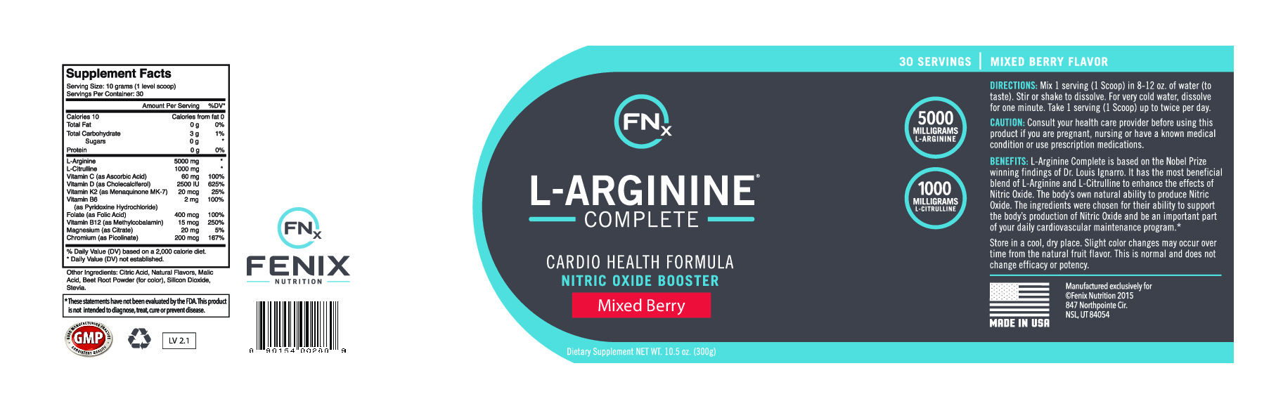 Fenix Nutrition L-Arginine Complete Mixed Berry 10.5 oz