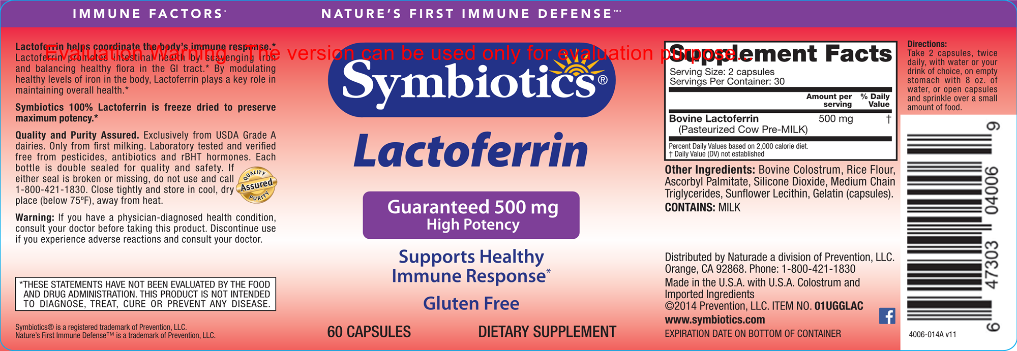 Symbiotics Lactoferrin 60 caps