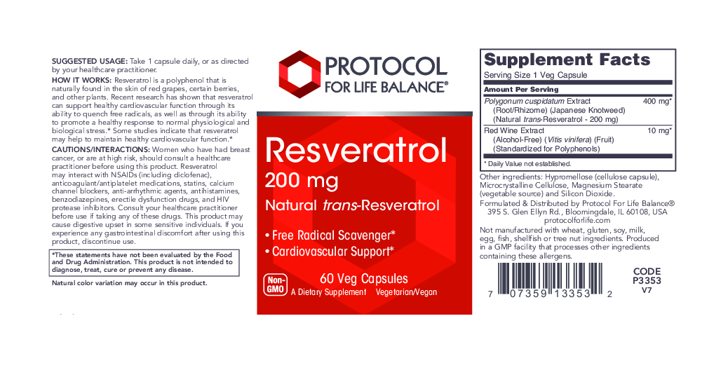 Protocol For Life Balance Resveratrol 200 mg 60 vegcaps