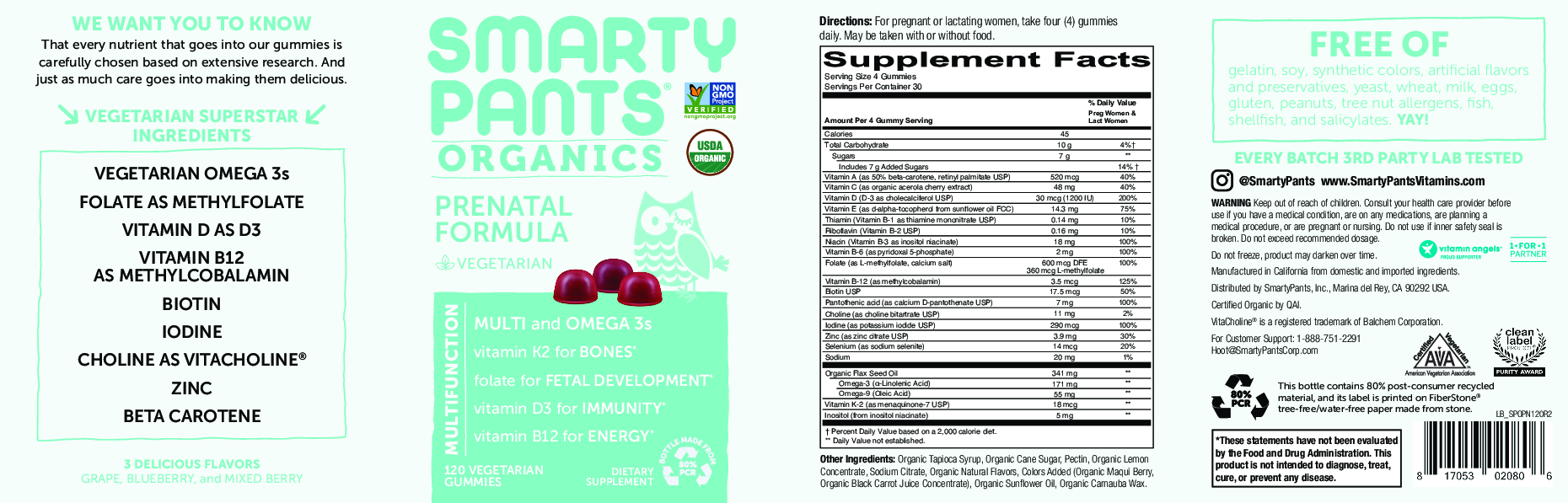 SmartyPants Vitamins Prenatal Complete Org Multi 120 gummies