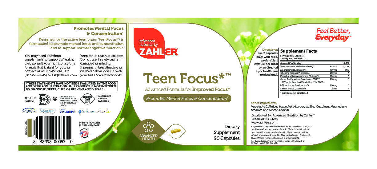 Advanced Nutrition by Zahler Teen Focus*  90 caps