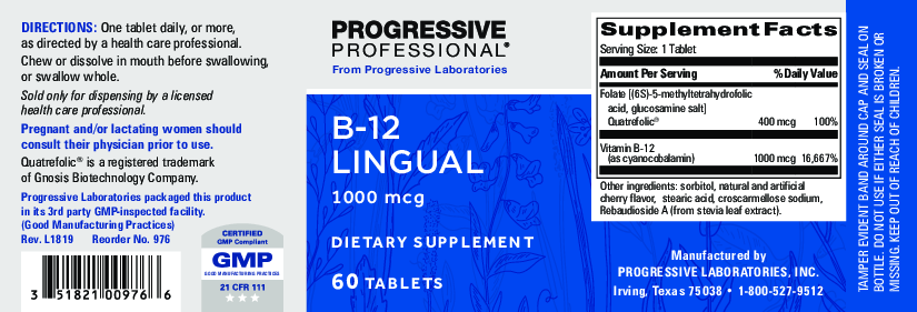 Progressive Labs B-12 1000 mcg 60 tabs