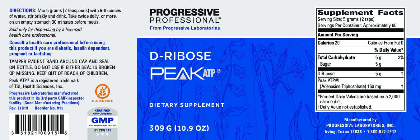 Progressive Labs BioEnergy Ribose with Peak ATP 309 gms