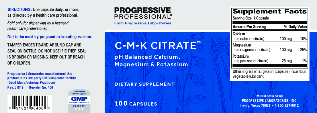 Progressive Labs C-M-K Citrate 100 caps