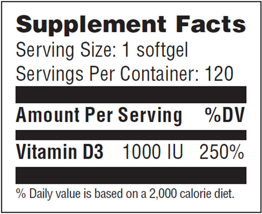 Advanced Nutrition by Zahler Vitamin D3 1000 IU 120 softgels