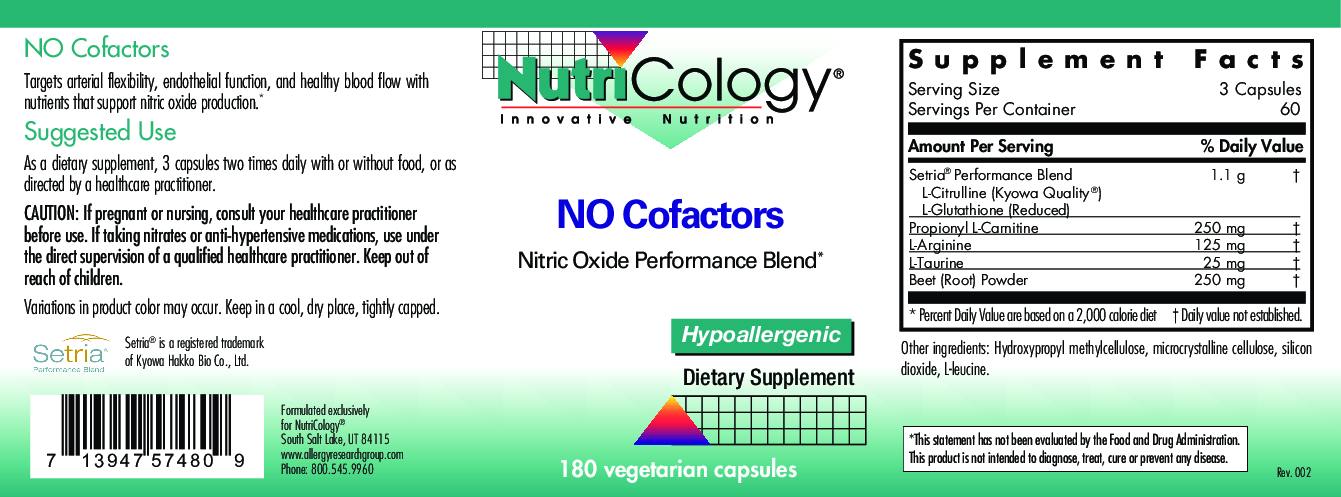 Nutricology NO Cofactors 180 vegcaps