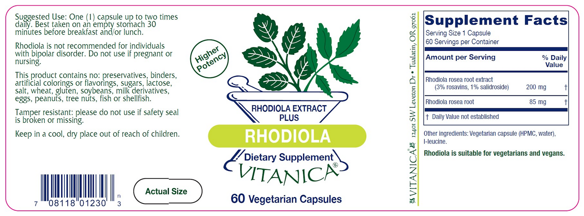 Vitanica Rhodiola Extract Plus 60 caps