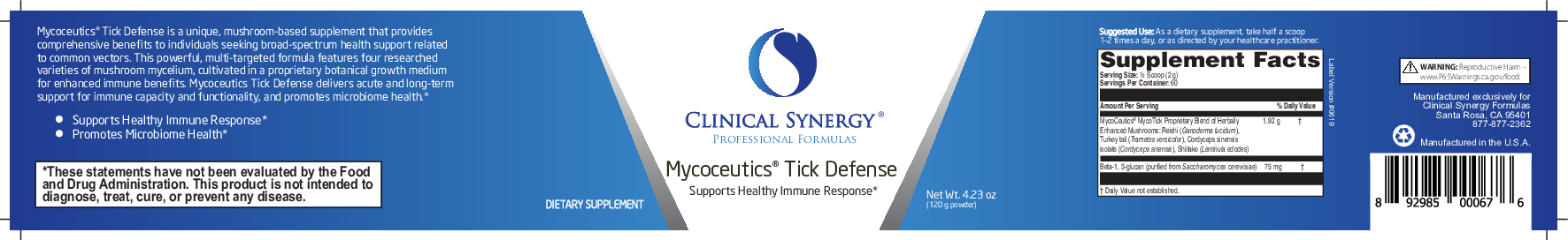 Clinical Synergy Mycoceutics Tick Defense 4.23 oz