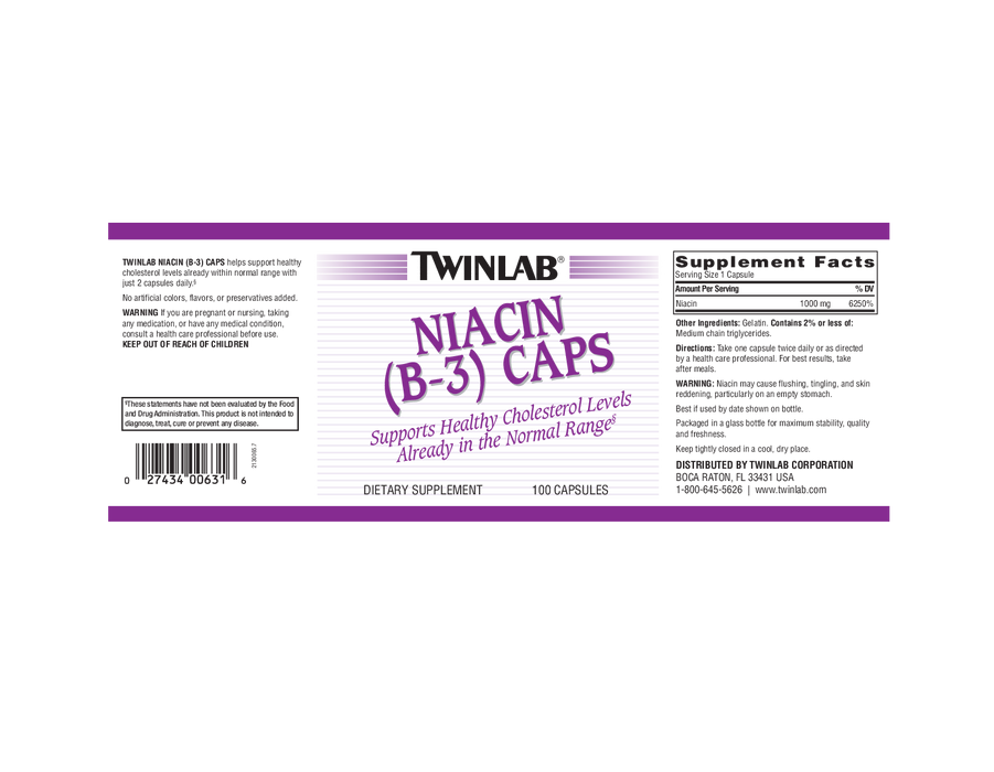 Twinlab Niacin (B-3) Caps 1000 mg 100 caps