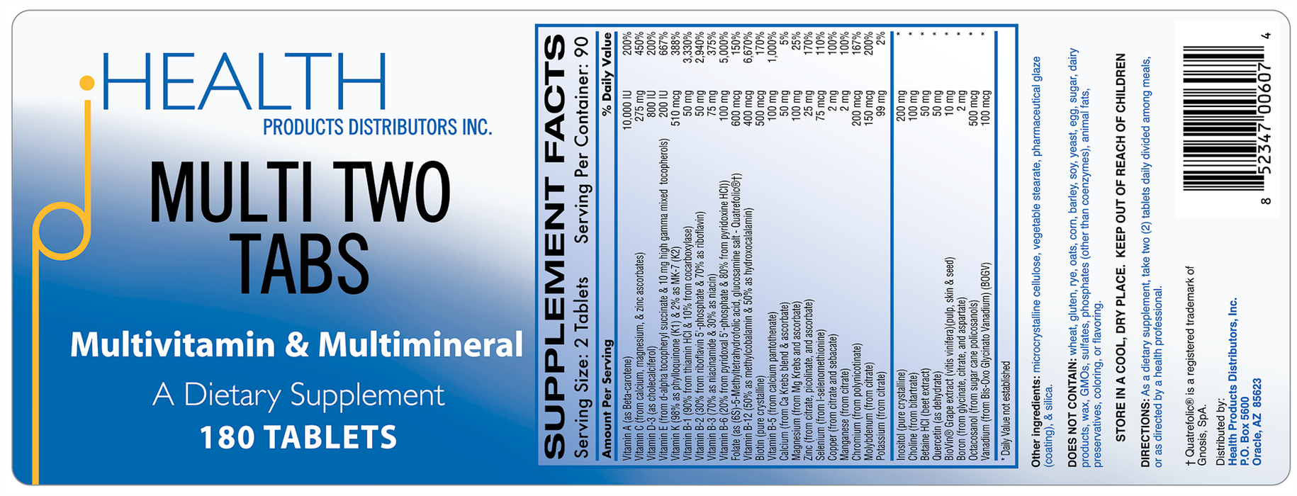 Health Products Distributors Multi-Two Tabs 180 tabs