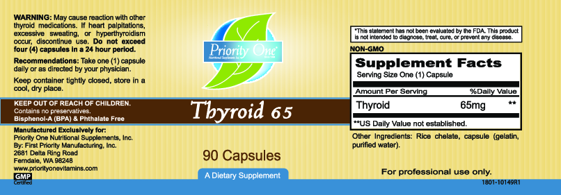 Priority One Vitamins Thyroid 65 mg 90 caps