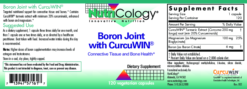 Nutricology Boron Joint with CurcuWin 120 vegcaps