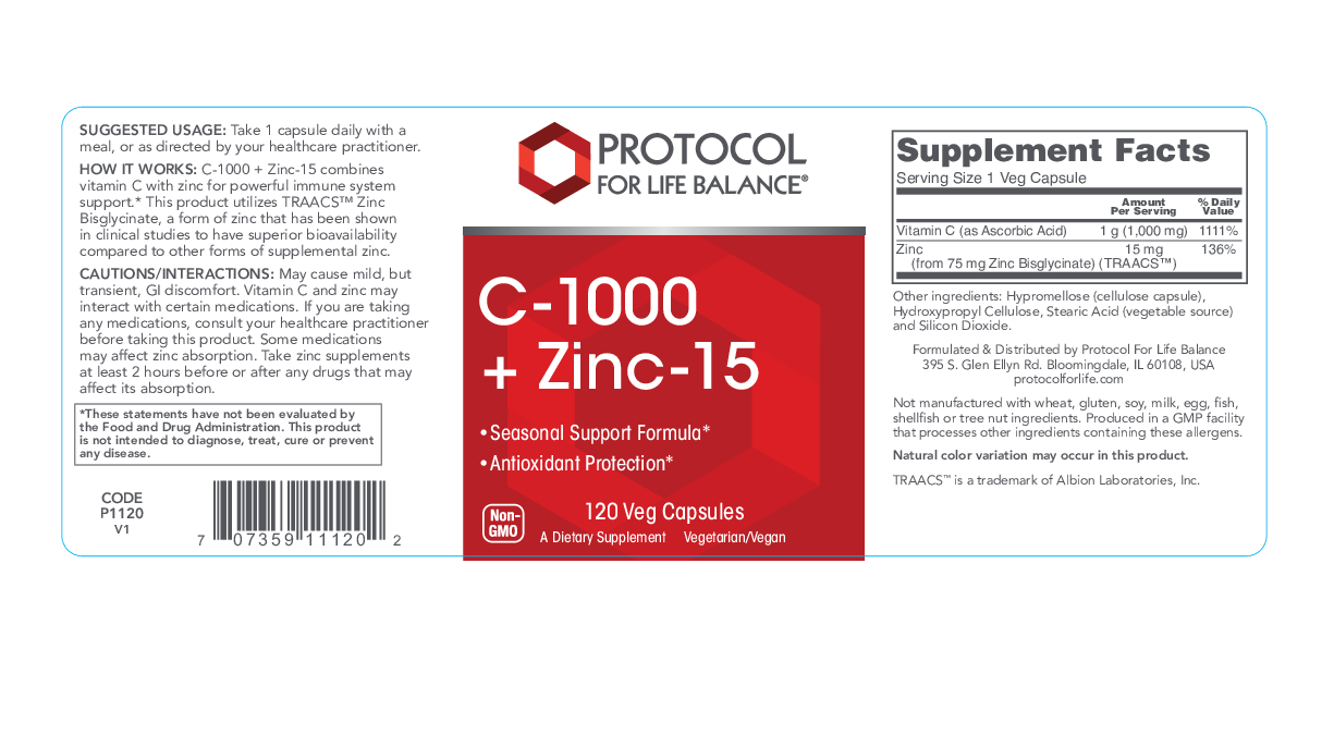 Protocol For Life Balance C-1000 + Zinc-15 120 vegcaps