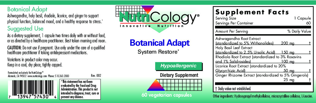 Nutricology Botanical Adapt Sys Restore 60 vegcaps