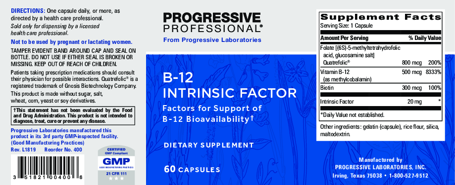 Progressive Labs B-12 Intrinsic Factor 60 caps