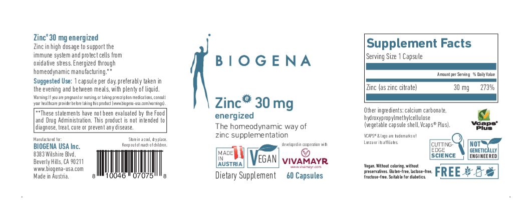 Biogena Zinc energized 30 mg 60 vegcaps