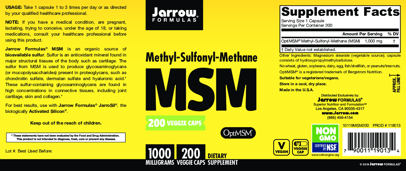 Jarrow Formulas MSM Sulfur 1000 mg 200 vegcaps