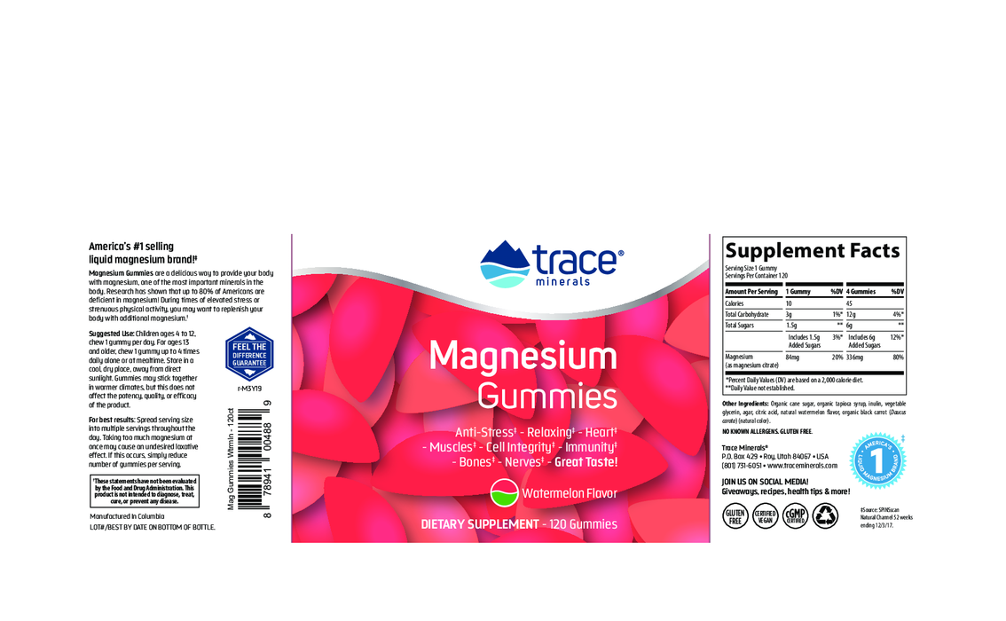 Trace Minerals Research Magnesium Gummies Watermelon 120 gumm