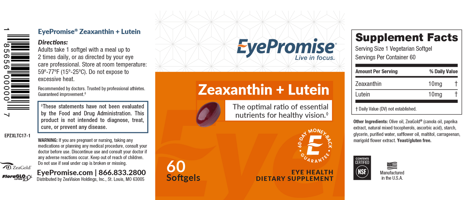 EyePromise Zeaxanthin and Lutein 60 softgels