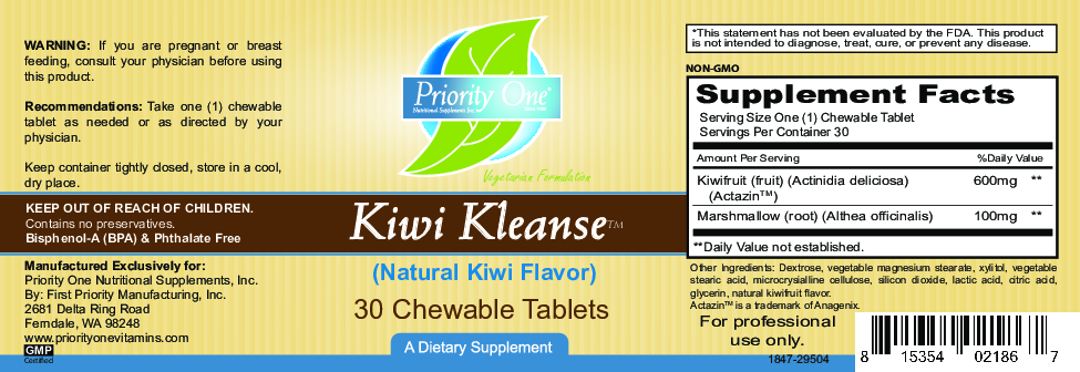 Priority One Vitamins Kiwi Kleanse 30 chewable tabs