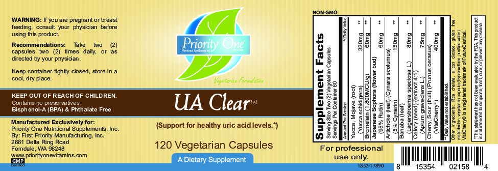 Priority One Vitamins UA Clear 120 vegcaps