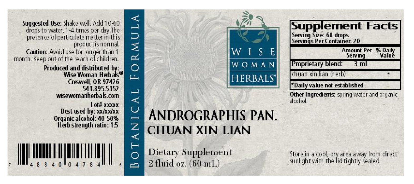 Wise Woman Herbals Andrographis/chuan xin lian 2 oz