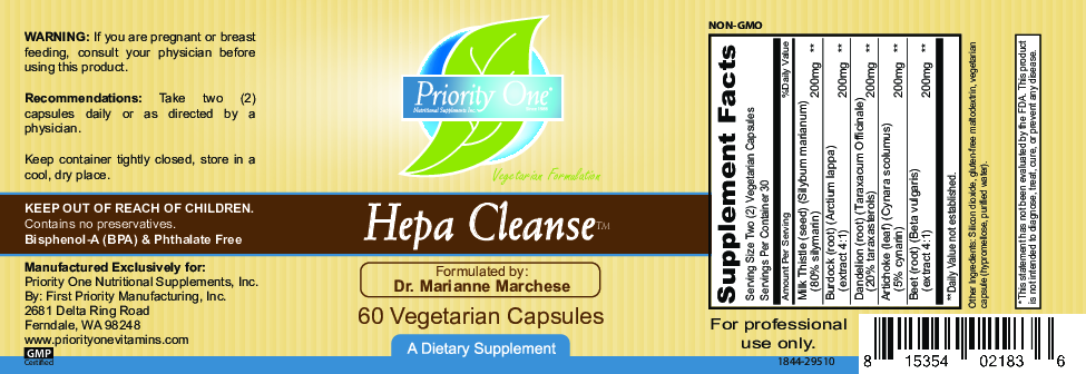 Priority One Vitamins Hepa Cleanse  60 vegcaps